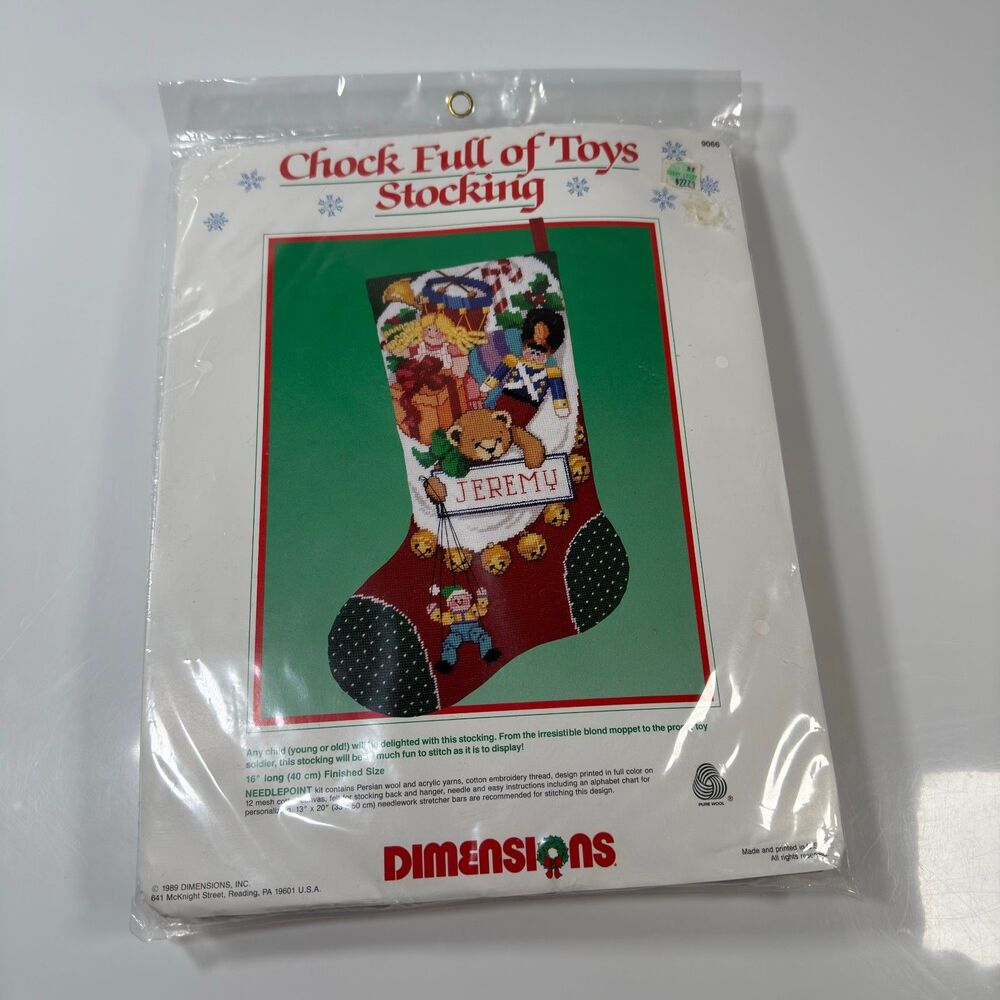 VTG DIMENSIONS Needlepoint Christmas Stocking Kit CHOCK FULL OF TOYS SEALED NEW